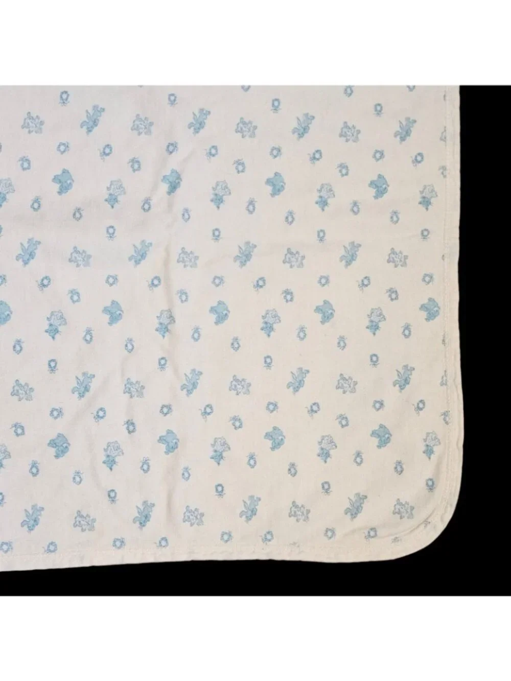 VTG Carters Baby Blanket‎ White Blue Critters Pastel Cat Bear Soft Cotton 36x36